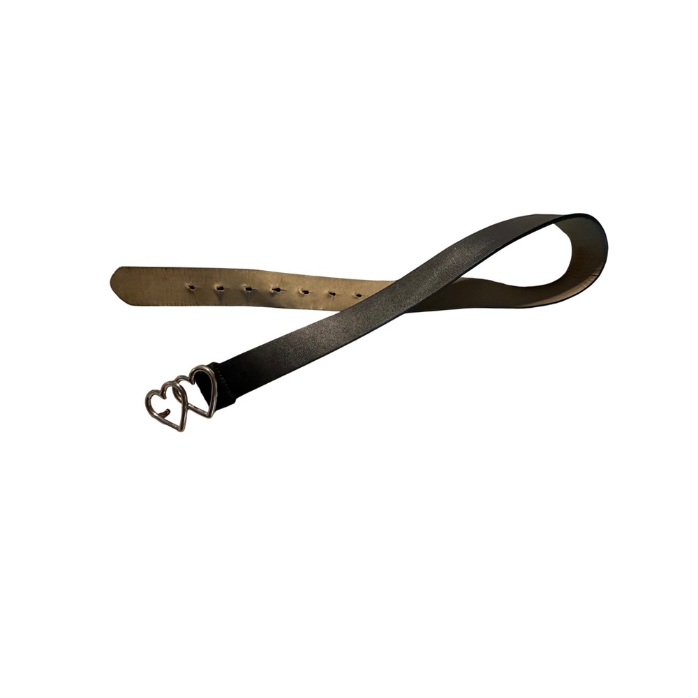 Target Black Faux Leather Belt Double Interlocking Heart Silver Buckle Small‎